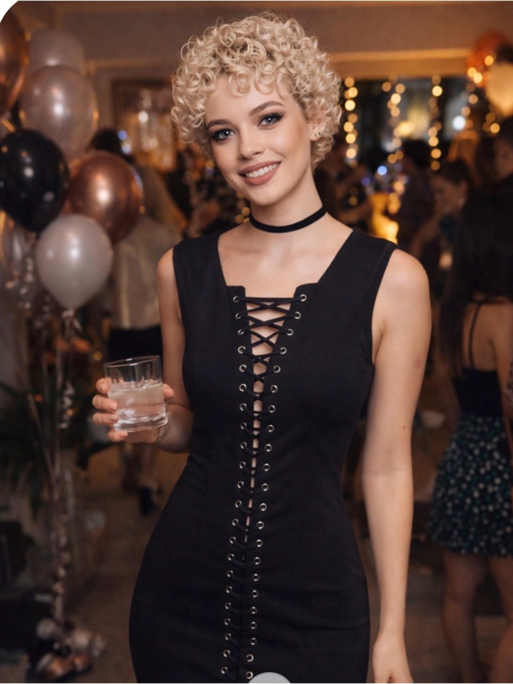 bebe Black Lace-Up Mini Dress